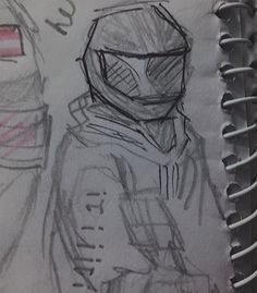 a drawing of a person wearing a helmet