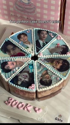 the cake is decorated with pictures of people on it