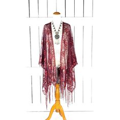 Red Sheer Net Sequin Floral Kimono Cover Up Fringe Jacket Measurements...Taken Flat -Size: One Size -Width Seam To Seam: 46" -Length With Fringe: 40" Features - Lightweight Sheer Net -Accented With Red Sequins -Gorgeous Floral Design -Scalloped Edges -Bohemian Gypsy Oversized Flowing Style -Generous Arm Holes Red Bohemian Festival Outerwear, Red Bohemian Outerwear For Festival, Red Festive Outerwear For Fall, Fitted Red Bohemian Kimono, Fitted Red Outerwear For Festival, Red Bohemian Kimono For Fall, Red Long Bohemian Outerwear, Long Red Bohemian Outerwear, Fitted Red Kimono For Spring