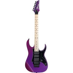 an electric guitar with a purple body and neck