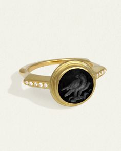 Inara Intaglio Ring Onyx Solid Gold – Temple of the Sun US Intaglio Ring, Seal Ring, Gemstone Properties, Gold Signet Ring, Gold Hand, Diamond Shop, Heritage Collection, 22k Gold, Signet Ring