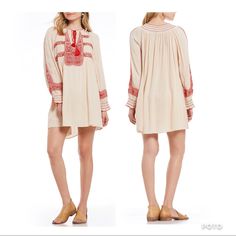 Nwt. Perfect Condition. The Last Pictures Showing The Actual Dress. Slip Dress Included. Beige Tunic Mini Dress For Spring, Spring Beige Boho Tunic Dress, Beige Long Sleeve Boho Dress For Spring, Beige Tunic Dress For Fall, Bohemian Cream Mini Dress For Fall, Cream Long Sleeve Tunic For Spring, The Last Picture Show, Dress Slip, People Dress