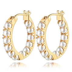 PRICES MAY VARY. 【Sold by CCKJ】Only CCKJ accessories are our 14k gold hoop earrings designed for women, please note that it must be ANNMARIE when adding to the cart! These thick gold hoop earrings showcase a unique design, combining the timeless beauty of pearl hoops with the boldness of cartilage hoop earring, making the 14k gold hoop earrings for women a must-have piece of fashion jewelry for women 【Lustrous Pearls】Note that when you open the earring clasp, you should gently push up the pin, r Thick Gold Hoop Earrings, Thick Gold Hoops, 14k Gold Hoop Earrings, Small Gold Hoop Earrings, Small Gold Hoops, Cartilage Earrings Hoop, Pearl Hoop Earrings, Earrings Pearl, Jewelry Earrings Hoops