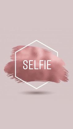 the word selfie is painted in pink and white on a gray background with a hexa