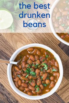 two bowls filled with beans and garnished with cilantro