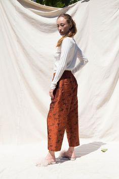 Nikki Chasin Patch Elastic Waist Pant in Amber Floral Floral Patches, Floral Jacquard, Elastic Waist Pants, Back Patch, Waist Pants, Cropped Pants