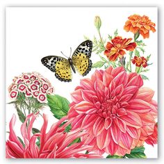 a painting of flowers and butterflies on a white background