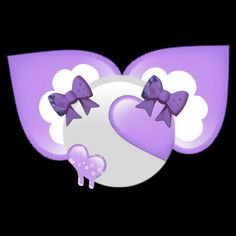 a purple and white heart shaped object with two bows on it's side, in front of a black background