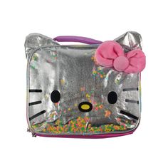 Get your adorable little cutie this stylish silver Hello Kitty Lunch kit. Designed with floating star confetti, rainbow gradient zipper tape and a 3D bow applique, your Hello Kitty fan will not be disapponited. This lunch tote opens to reveal a large compartment with double durable zippers. It is big enough to hold sandwiches, snacks, drinks, utensils, and more. The insulated interior keeps food and drinks cold, and the padded carrying handle allows for easy transportation. Lunchbox Design, Hello Kitty Lunch, Pink Lunch Box, Cute Lunch Boxes, Bow Applique, Lunch Kit, Star Confetti, Rainbow Gradient, Lunch Tote Bag