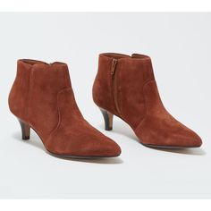 Clarks Collection Heeled Booties - Linvale Judith 10 M Mahogany Suede New Zip New In Box! Classic Ankle-high Booties For Fall, Medium Width Low Heel Booties For Work, Workwear Booties With Low Heel And Medium Width, Classic Pointed Toe Booties For Fall, Brown Closed Toe Booties For Work, Classic Ankle Boot Heels For Fall, Brown Suede Booties With Low Heel, Elegant Brown Closed Toe Booties, Elegant Brown Booties For Work