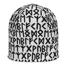 HOLIDAY SHIPPING NOTICE: CURRENT SHIPPING TIMES ARE AS ACCURATE AS POSSIBLE, BUT ARE ESTIMATES ONLY, NOT GUARANTEES. I have no control over inclement weather, international labor strikes, or postal goblins (direct relatives of the dryer goblins that disappear single socks.)  This Elder Futhark Runes beanie will keep you warm and protected on chilly days and serve as a stylish addition to your outfit. It's double-layered, double-duty, double-soft, and oh, so comfy! This lovely hat will keep you w Celtic Runes, Black Dagger Brotherhood, Elder Futhark Runes, Futhark Runes, Norse Runes, Heather Brown, Elder Futhark, Skull Cap Beanie, Skull Cap