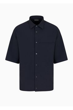 Short-sleeved shirt in technical seersucker fabric, with an oversized front patch pocket. A garment in exclusive seersucker, a hallmark Armani fabric, the texture of which gives the entire piece a dynamic, crinkly feel. Emporio Armani Men, Seersucker Fabric, Armani Men, Military Green, Oversized Shirt, Emporio Armani, Men Short Sleeve, Patch Pocket, Hallmark