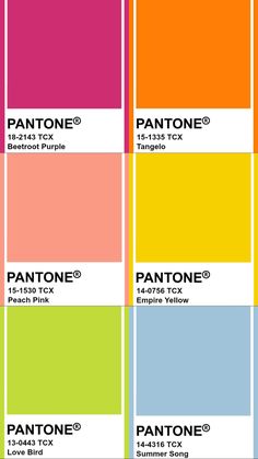 pantone's color chart with the names and colors for each product in it