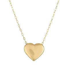 Add a touch of elegance to your outfit with this 14k gold petite puffed heart necklace. Click on this JEWELRY & WATCHES GUIDE to learn about fit, styles, materials and more! Add a touch of elegance to your outfit with this 14k gold petite puffed heart necklace. Click on this JEWELRY & WATCHES GUIDE to learn about fit, styles, materials and more! FEATURES Pendant dimensions: 12.25mm x 13.75mm Chain length: 18 in. Chain type: cable Clasp: spring-ring Nickel free Metal: 14k gold Plating: 14k gold F Puffed Heart Necklace, Puffed Heart, Spring Rings, Gold Plating, Chain Lengths, Heart Necklace, Chain Length, Gold Finish, Womens Jewelry Necklace