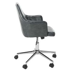 an office chair with wheels on the back and seat upholstered to the side