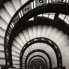 black and white photograph of spiral staircase