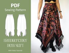 a woman wearing a skirt with fringes on it and the pattern is shown below