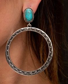 Silver and turquoise earrings Turquoise Metal Round Hoop Earrings, Turquoise Metal Hoop Earrings, Turquoise Metal Hoop Jewelry, Turquoise Hoop Metal Jewelry, Turquoise Pierced Hoop Earrings, Aesthetic Western, Cowgirl Jewelry, Wild Rag, Jewelry Aesthetic