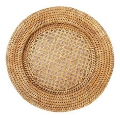 a round wicker placemat on a white background