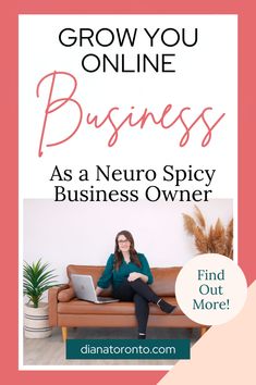 a woman sitting on a couch in front of a laptop with the words grow your business as