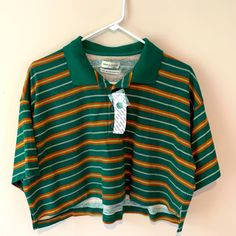 Brand New Crop Top From Urban Outfitters- Perfect For Back To School. It Is A Oversized M And Is New With Tags. Trendy Oversized Tops From Urban Outfitters, Retro Green Cotton Top, Retro Green Tops For Fall, Urban Outfitters Yellow Cotton Top, Urban Outfitters Casual Oversized Tops, Trendy Yellow Collared Tops, Oversized Vintage Green Tops, Retro Green Collared T-shirt, Retro Long Sleeve Tops From Urban Outfitters