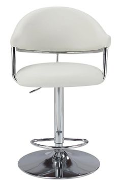 a white bar stool with chrome base and footrests on an isolated white background