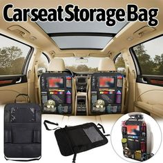 car seat storage bag with multiple compartments for cars and suvs, includes two back seats