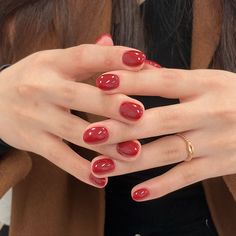 Gel Nail One Color, Kdrama Nails, Gel X Nails Red, Nail Polos, Red Gel Manicure, Red Nail Theory, Henna Nails, Wine Nails, Blush Nails