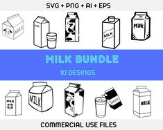 milk and milk cartons with the words milk bundle 10 designs for commercial use files