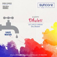 a water faucet with the words happy dhuleti and save water on it