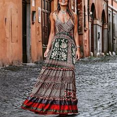 Bohemian Style Strappy Low-Cut Special Printing Stitching Dress Picture color-S Stitching Dresses, Bohemian Maxi Dress, Dress Picture, Bohemian Dress, Dress Pattern, Dress Materials, Dress Patterns, Dress Brands, Boho Outfits