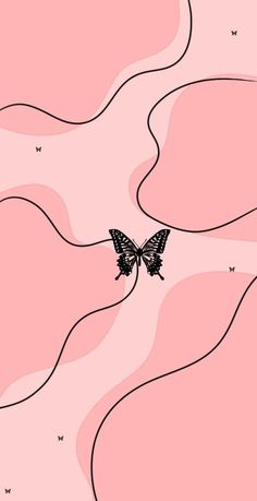 a black and white butterfly is flying over the pink hills with stars in the sky