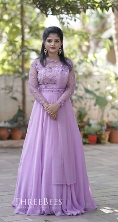 Lavender Gown Indian Reception, Lavender Long Frocks, Lavender Gown Indian, Sarees Ideas, Birthday Pose, Long Frocks For Girls