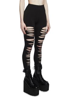 cuz you're infatuated with the darkness. Bewitch them under the full moon in these seductive leggings that have a high waist fit and a shredded design down the front. Related: Goth Pants, Clothing, Platform Boots, Black Aesthetic, and Lingerie. Lazy Goth Outfits, Soft Goth Outfits, Goth Bottoms, Fat Goth, Goth Girl Outfits, Classy Goth, Goth Inspiration, Goth Leggings, Industrial Fashion