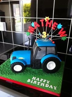 a birthday cake made to look like a tractor