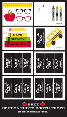 the back to school printable bookmarks are shown with pencils, books and an apple