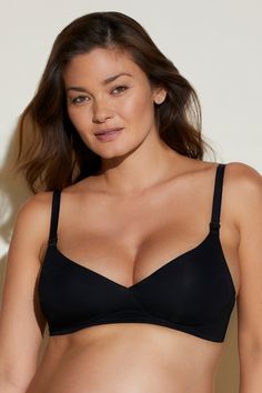 Talco wireless bralette designed for nursing. Soft, breathable, luxurious, viscose jersey. Easy clip-on/clip-off nursing straps for easy opening. Double layer slinged cups for support and coverage. Adjustable and convertible shoulder straps. 4x2 Hook and eye back closure. Cosabella: Women's Bras and Underwear. | Cosabella - Women's Bralette Talco Maternity Nursing in Black | Size Large | Jersey Nursing Camisole, Low Cut Shirt, Right To Privacy, Black Bralette, Maternity Nursing, Nursing Bra, Comfort Wear, Womens Bras, Viscose Fabric