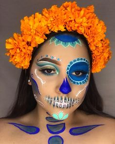 Face Makeup Halloween, Sugar Skull Face Paint, Muertos Makeup, Skull Face Paint, Sugar Skull Face, Holloween Makeup, Dead Makeup, Sugar Skull Makeup, Halloween Makeup Easy