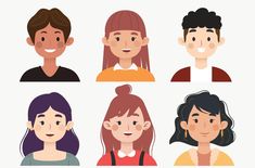 people with different facial expressions are shown in this cartoon character design, transparent png and psd