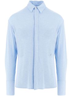 light blue stretch-jersey classic collar concealed front button fastening long sleeves buttoned cuffs embroidered logo to the front straight hem Darius Garland, Jersey Shirt, Logo Embroidery, Embroidery Logo, Salvatore Ferragamo, Fox, Light Blue, Mens Shirts, Long Sleeves