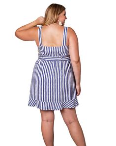 Swap out your accessories and take this plus size dress from workwear to date night in a snap Striped Ruffled Mini Dress For Vacation, Striped Lined Sundress, Striped Sundress With Lining, Spring Striped Belted Dress, Striped Belted Dress For Spring, Chic Striped Belted Dress, Striped Ruffled Dress For Day Out, Striped Ruffle Dress For Day Out, Striped Summer Dress With Ruffle Hem