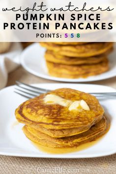 pumpkin spice protein pancakes with butter on top