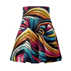 Vibrant brushstrokes Women's Skater Skirt (AOP) A versatile fit AOP skater skirt with a cozy, soft touch and a casual look. Inspired by the freedom of creativity, it will instantly become your everyday favorite. Made from 95% polyester and 5% spandex, this skirt offers a comfortable and flexible fit. The waist width ranges from 12.52 inches to 18.74 inches, and the length ranges from 14.49 inches to 15.75 inches, making it suitable for a variety of body types. The skirt features a vibrant brushstroke print, adding a pop of color and personality to your outfit. It is assembled in the USA from globally sourced parts, ensuring quality and ethical production. With a versatile fit and eye-catching design, this skater skirt is perfect for any occasion. Dress it up with heels and a blouse for a n Brush Strokes, Body Types, Skater Skirt, Casual Looks, Color Pop, Night Out, Pie, Spandex, Skirt