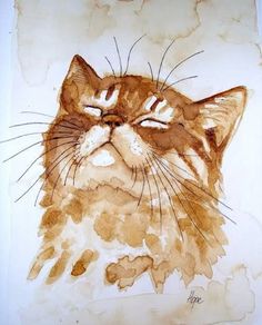 a drawing of a cat with its eyes closed