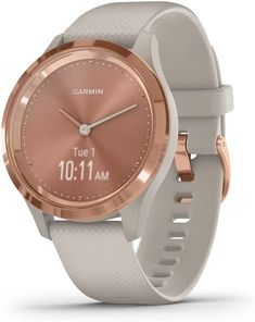 the garmin watch in white and rose gold