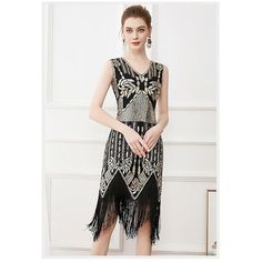 Women's 1920s Flapper Dress Great Gatsby Dress V Neck Sequin Beaded Long Fringe Roaring 20s Party Cocktail Dress Party Evening 2024 - $37.99 Summer Flapper Dresses With Sequins, Summer Flapper Sequin Dress, 1920s Style Fitted Dress With Beaded Fringe, Summer Flapper Style Embellished Sequin Dress, Summer Embellished Flapper Dress, Embellished Flapper Dress For Summer Costume Party, Summer Embellished Flapper Dress For Costume Party, Gatsby Style Beaded Flapper Evening Dress, Summer Beaded Fringe Flapper Dress