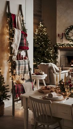 a living room filled with furniture and christmas decorations