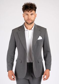 Ellis Light Grey Stretch Suit - SARTORO Gray Fitted Suit With Single Button, Fitted Gray Suit With Single Button, Fitted Single Button Gray Suit, Fitted Cotton Suits For Office, Elegant Cotton Sport Coat For Formal Occasions, Elegant Formal Cotton Sport Coat, Elegant Cotton Sport Coat For Business, Elegant Tailored Cotton Sport Coat, Elegant Cotton Sport Coat With Welt Pockets