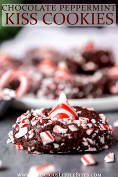 chocolate peppermint kiss cookies on a table