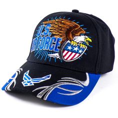 the hat has an eagle and stars on it